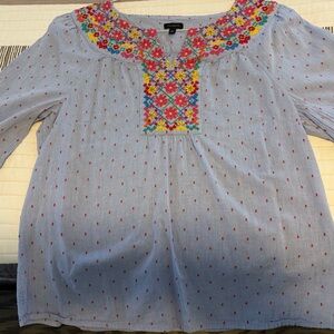 Talbots Light Blue popover with Vibrant Embroidery